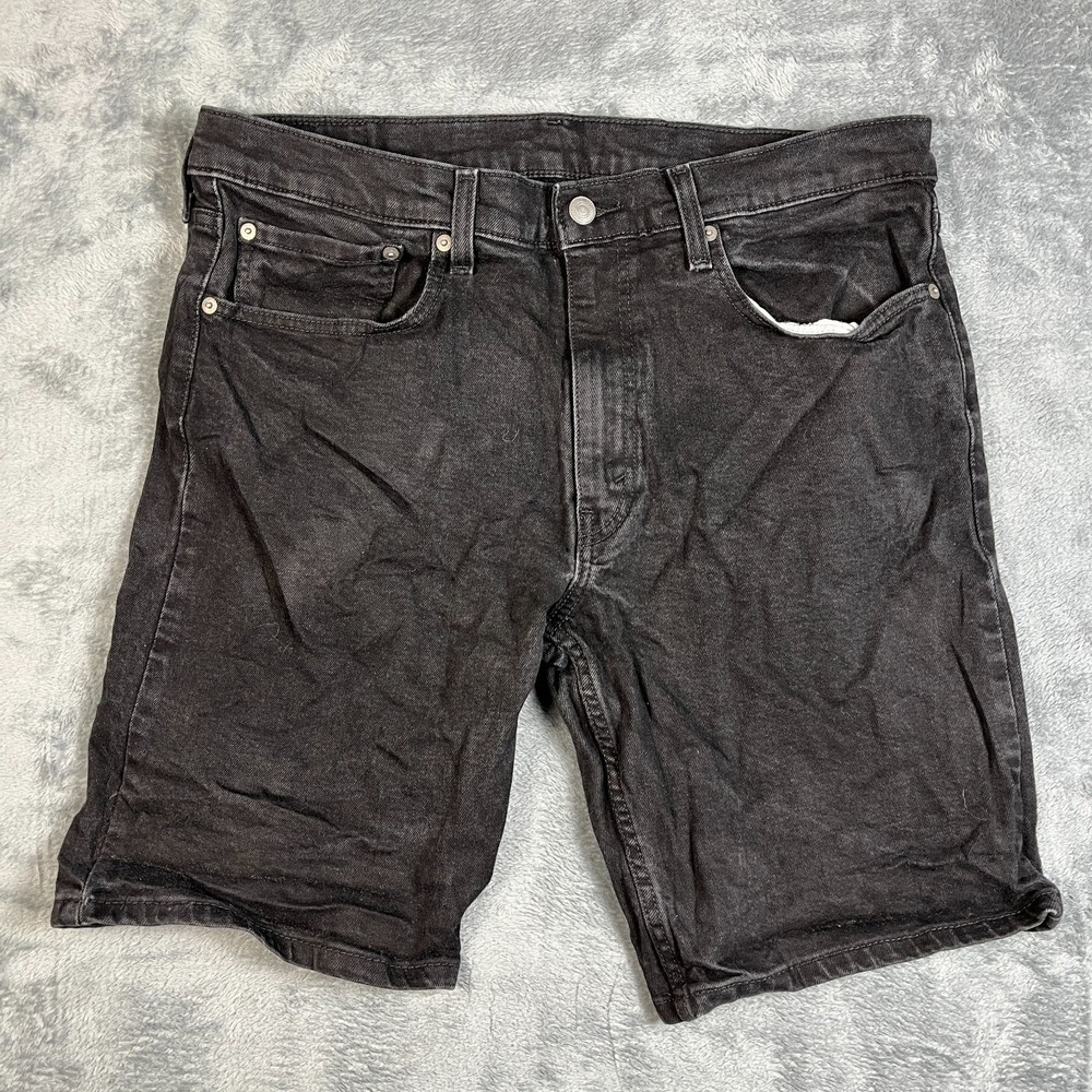 Levi's 405 Standard Shorts Mens 36 Black Denim Cotton Versatile Fit Dark Wash